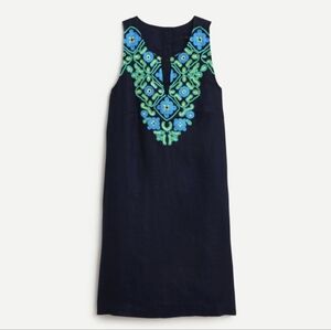 J. Crew Navy Midi Dress with Blue and Green Embroidery